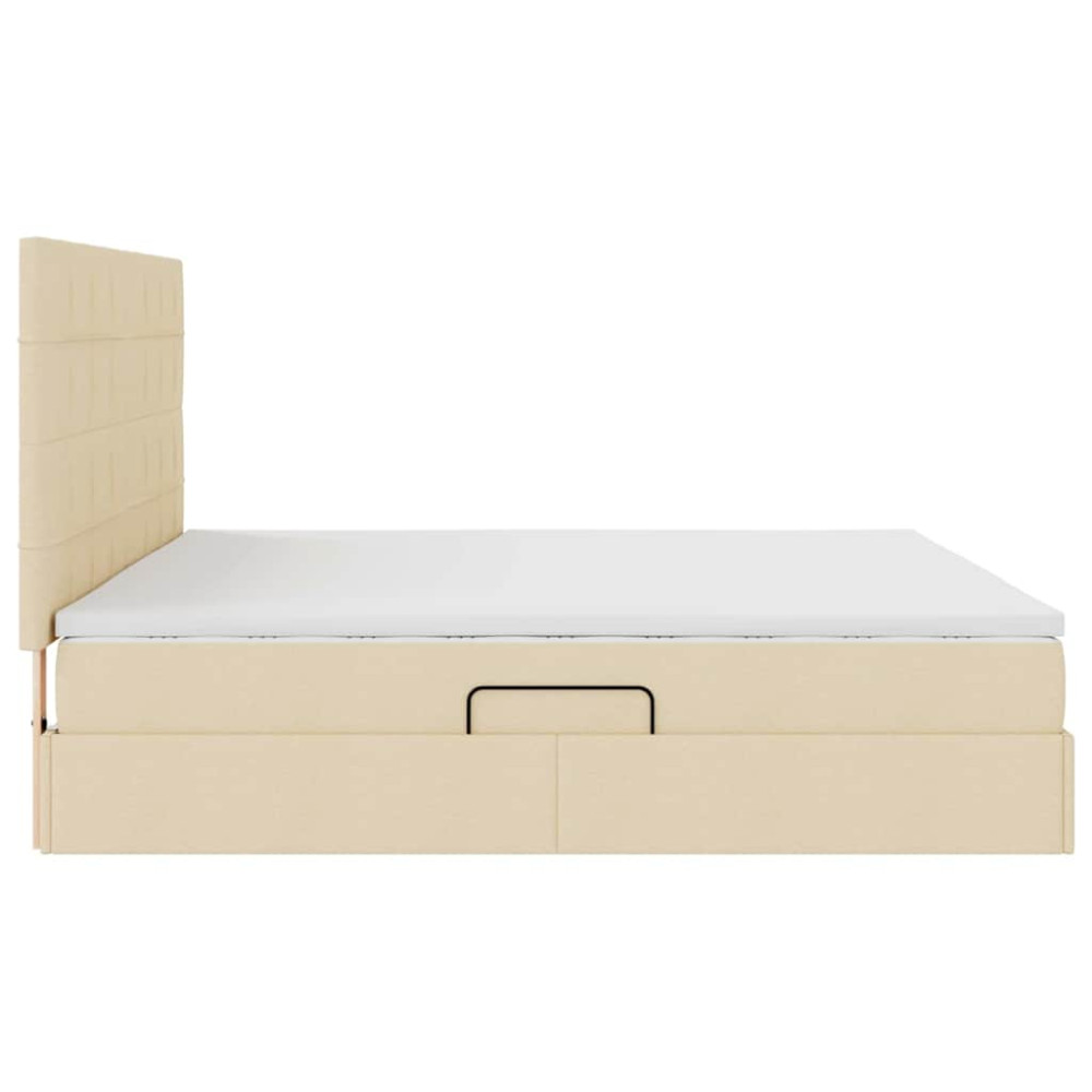 Produktbild för Förvaringssäng med madrass med huvudgavel Kräm 200 x 200 cm tyg