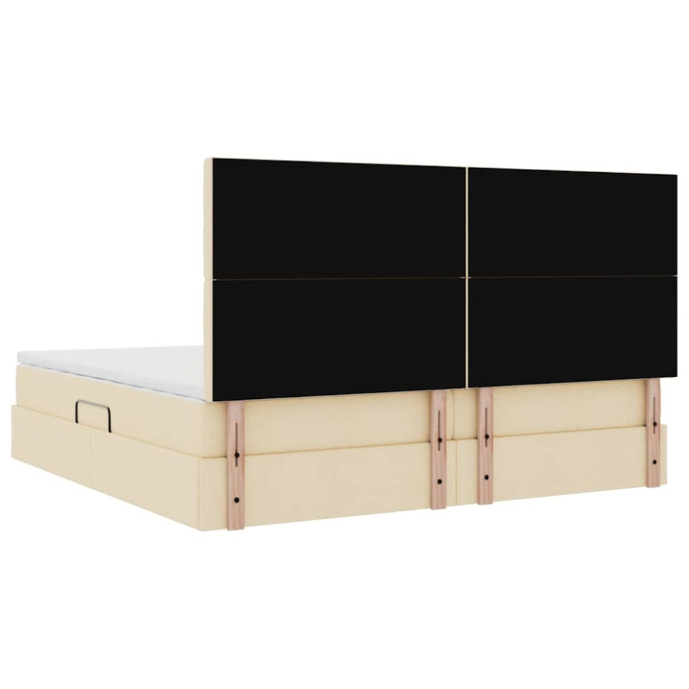 Produktbild för Förvaringssäng med madrass med huvudgavel Kräm 200 x 200 cm tyg
