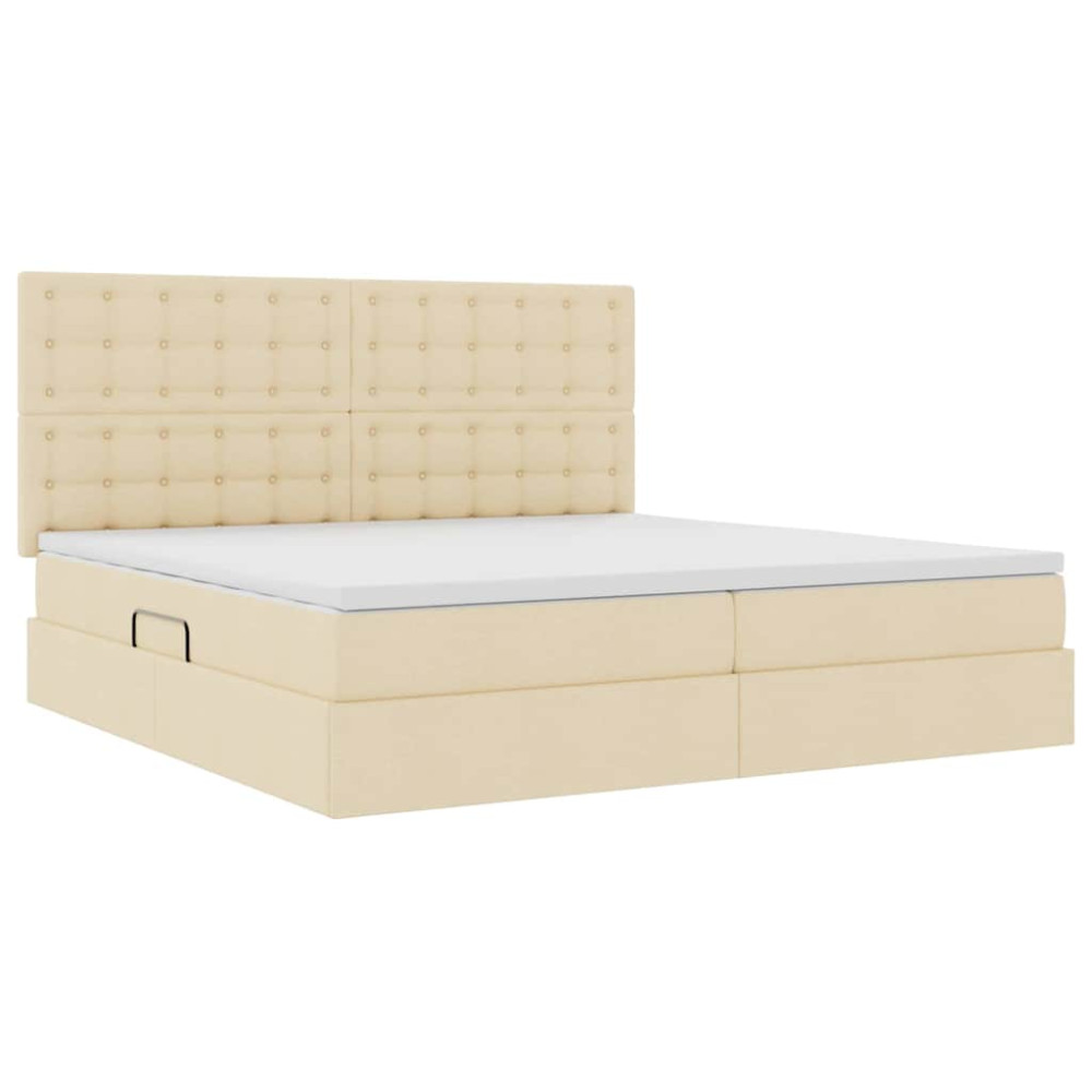 Produktbild för Förvaringssäng med madrass med huvudgavel Kräm 200 x 200 cm tyg