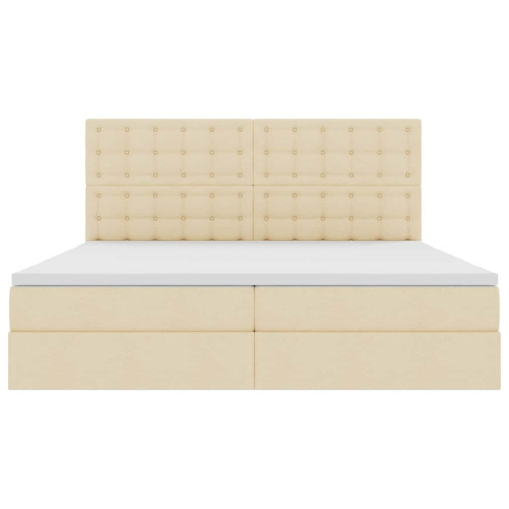 Produktbild för Förvaringssäng med madrass med huvudgavel Kräm 200 x 200 cm tyg