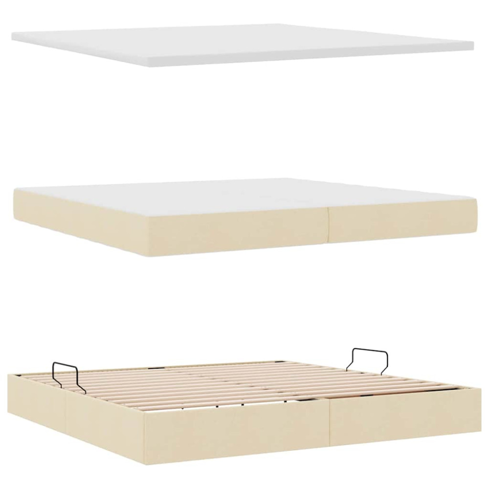 Produktbild för Förvaringssäng med madrass med huvudgavel Kräm 200 x 200 cm tyg