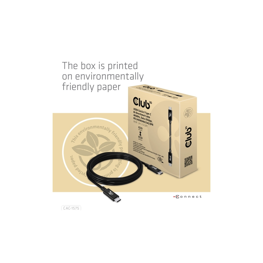 Produktbild för Club 3D - USB typ C-kabel - USB-C till USB-C - 2 m