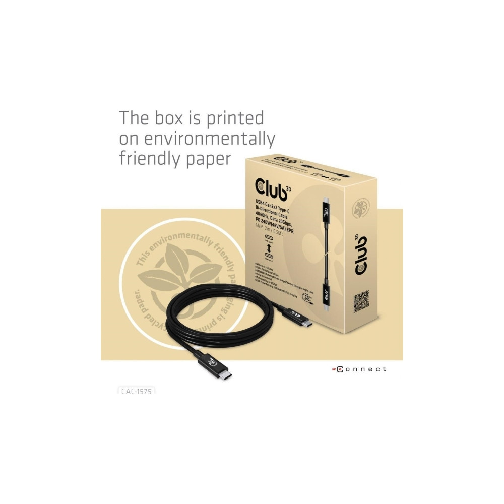 Produktbild för Club 3D - USB typ C-kabel - USB-C till USB-C - 2 m