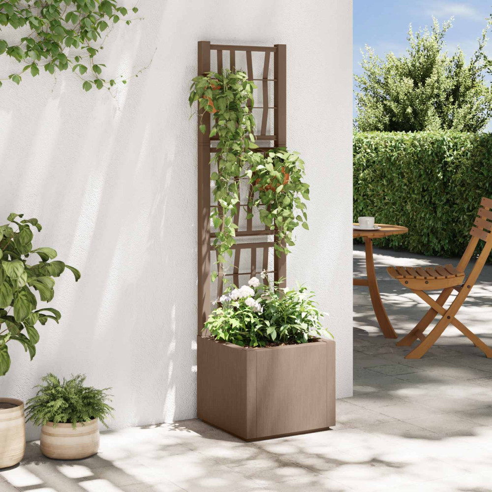 Produktbild för Trädgårdsplanterare med trellis Brun 36 x 36 x 140 cm PP