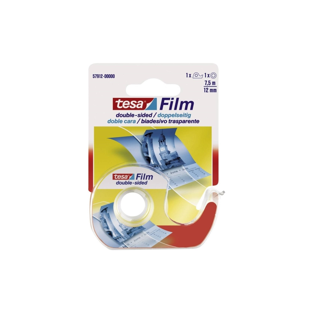 Produktbild för Tesafilm - dispenser med dubbelsidig tejp - 12 mm x 7.5 m - genomskinlig tejp