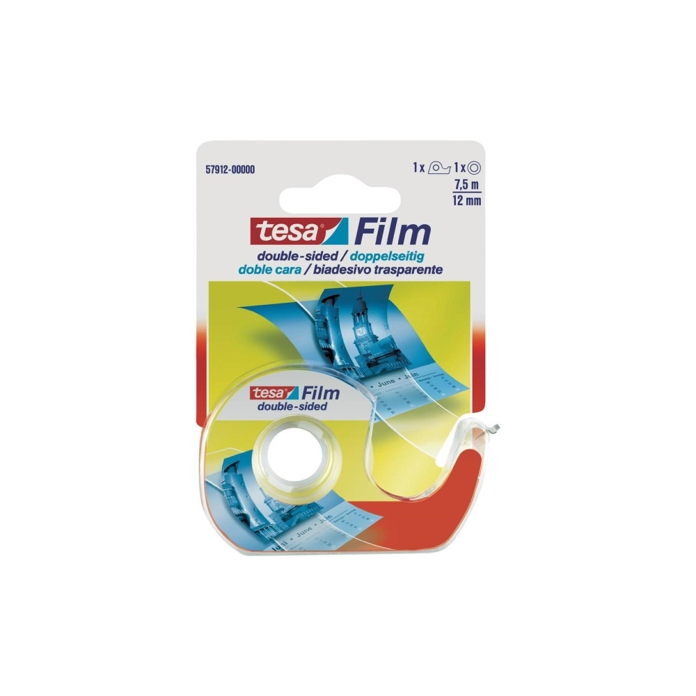 Produktbild för Tesafilm - dispenser med dubbelsidig tejp - 12 mm x 7.5 m - genomskinlig tejp