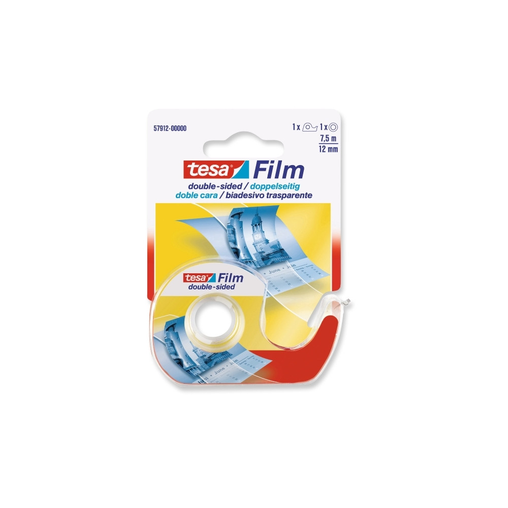 Produktbild för Tesafilm - dispenser med dubbelsidig tejp - 12 mm x 7.5 m - genomskinlig tejp