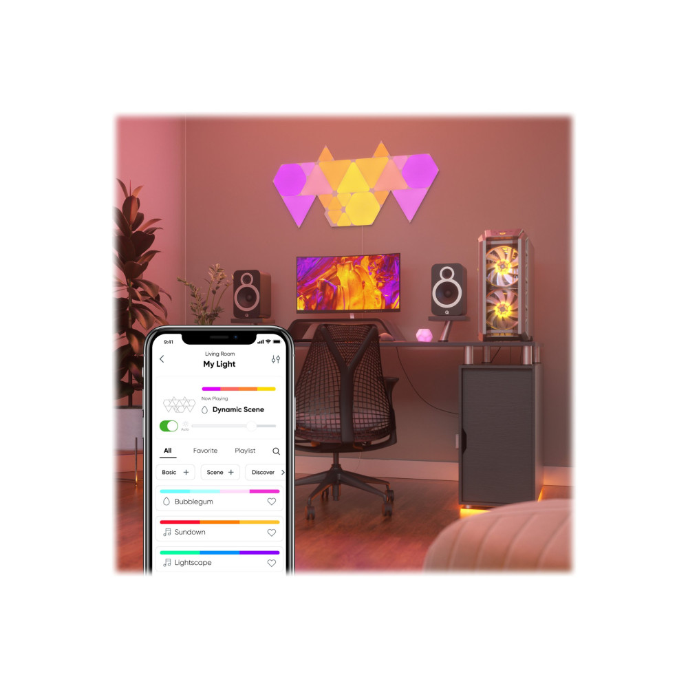 Produktbild för Nanoleaf Shapes Smarter Kit - trådlös belysningsuppsättning - LED x 9 - 1.7 W - 16 miljoner färger - 1200-6500 K - triangel