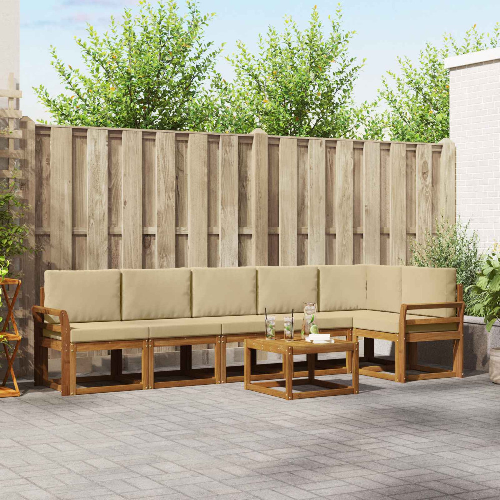 Produktbild för Utomhussoffset med kudde 7 pcs Naturlig och Beige