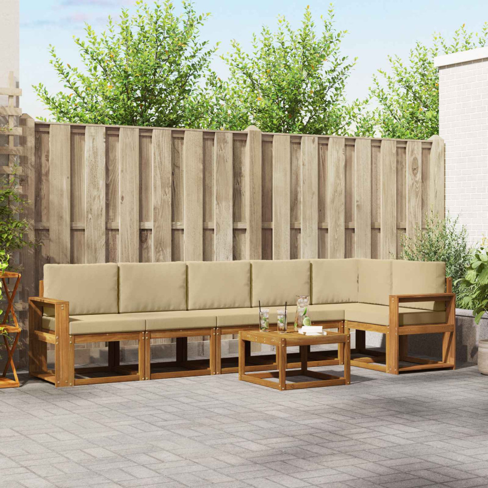 Produktbild för Utomhussoffset med kudde 7 pcs Naturlig och Beige