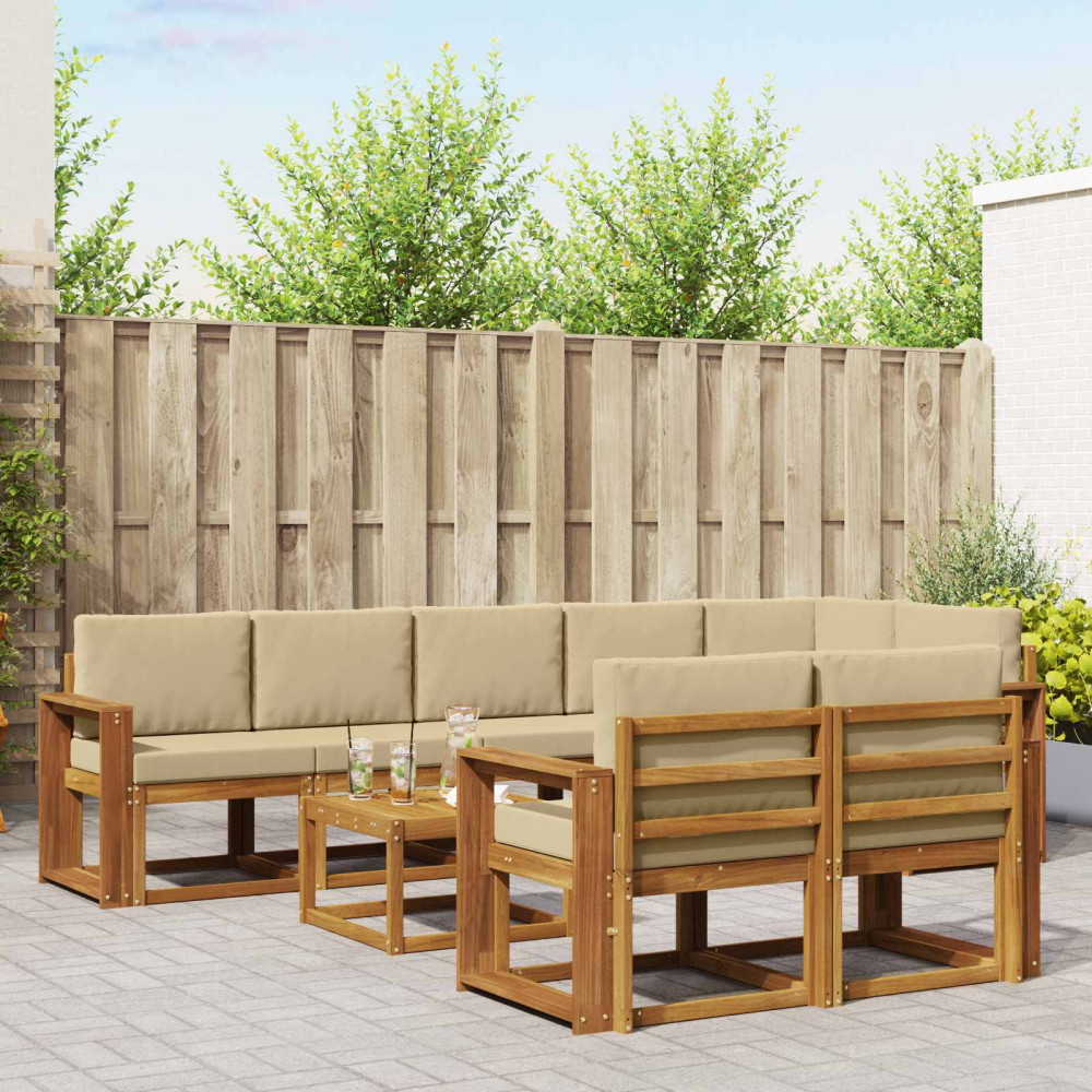 Produktbild för Utomhussoffset med kudde 9 pcs Naturlig och Beige