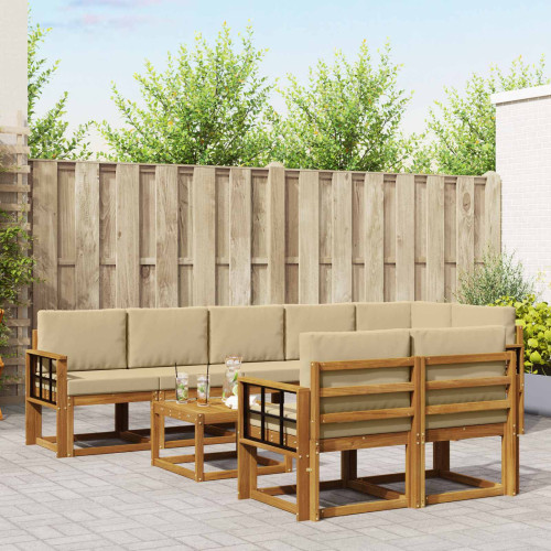 vidaXL Utomhussoffset med kudde 9 pcs Naturlig och Beige