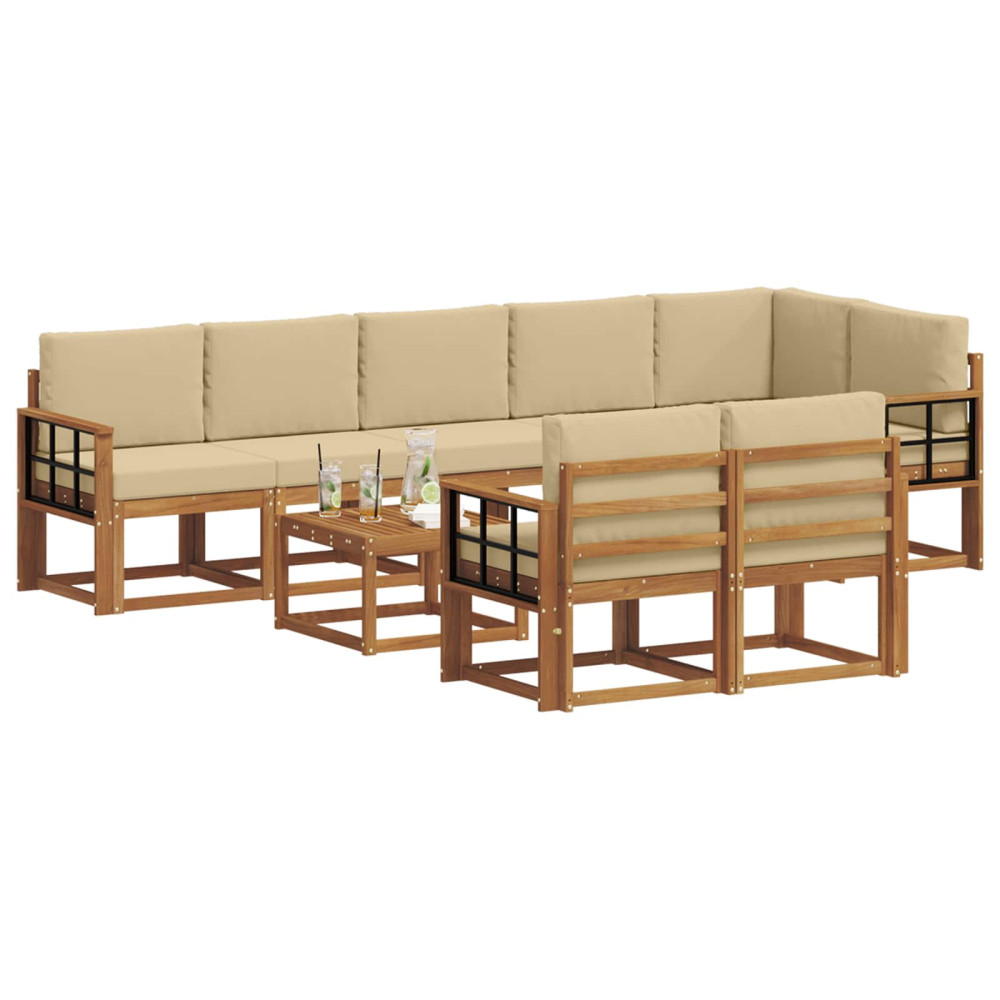 Produktbild för Utomhussoffset med kudde 9 pcs Naturlig och Beige