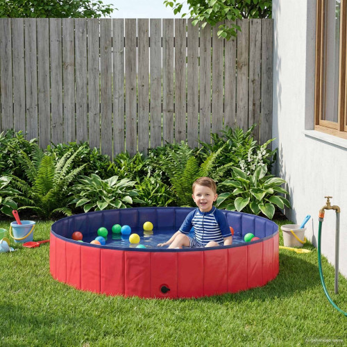 vidaXL Barn Sim Pool Röd och blå Ø 160 x 30 cm