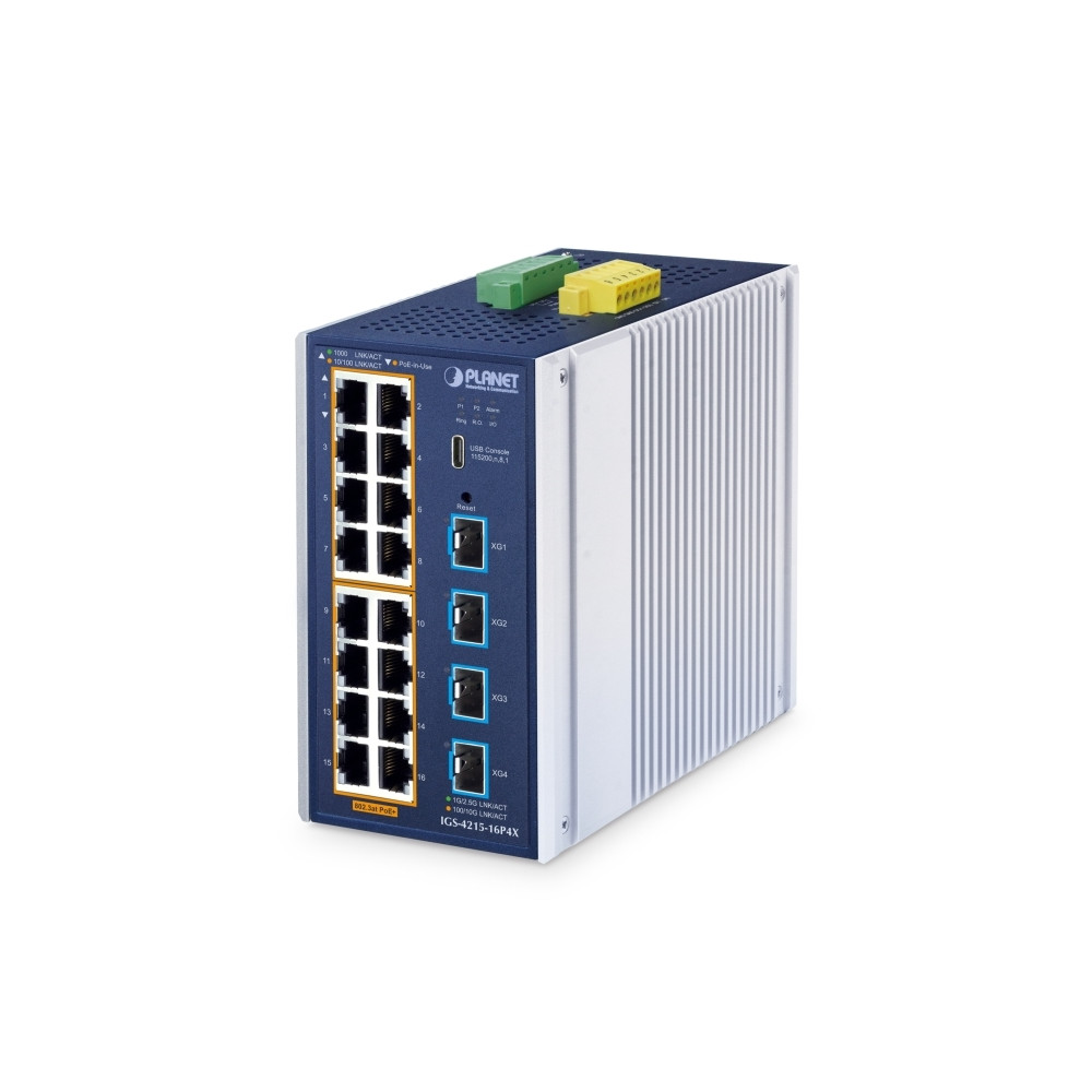 Produktbild för PLANET ndustrial L2+ 16-Port 10/100/1000T 802.3at PoE + 4-Po...