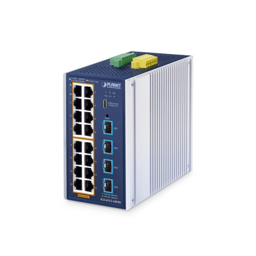 Planet Technology PLANET ndustrial L2+ 16-Port 10/100/1000T 802.3at PoE + 4-Po...