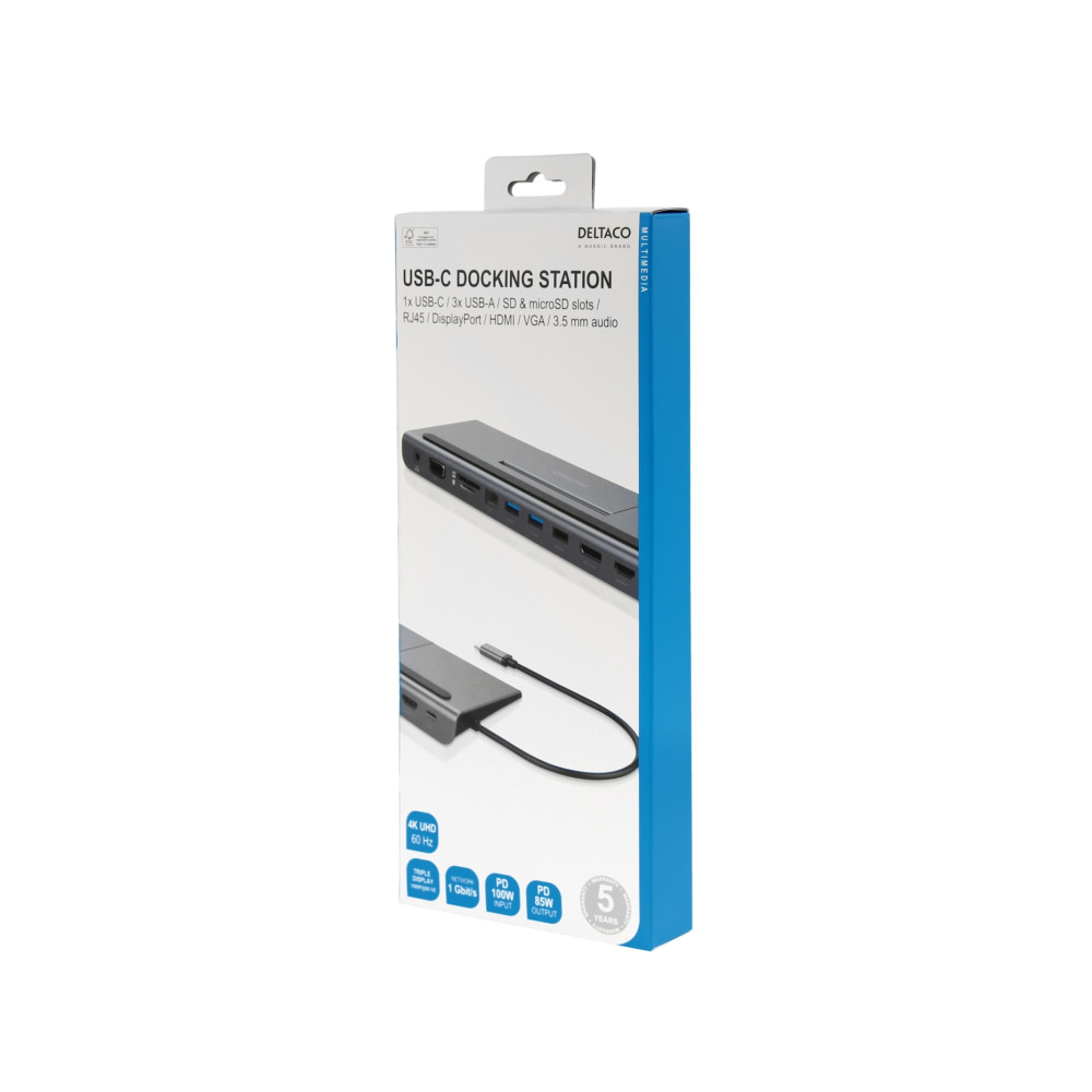Produktbild för DELTACO - dockningsstation - USB-C - HDMI, DP - 10Mb LAN