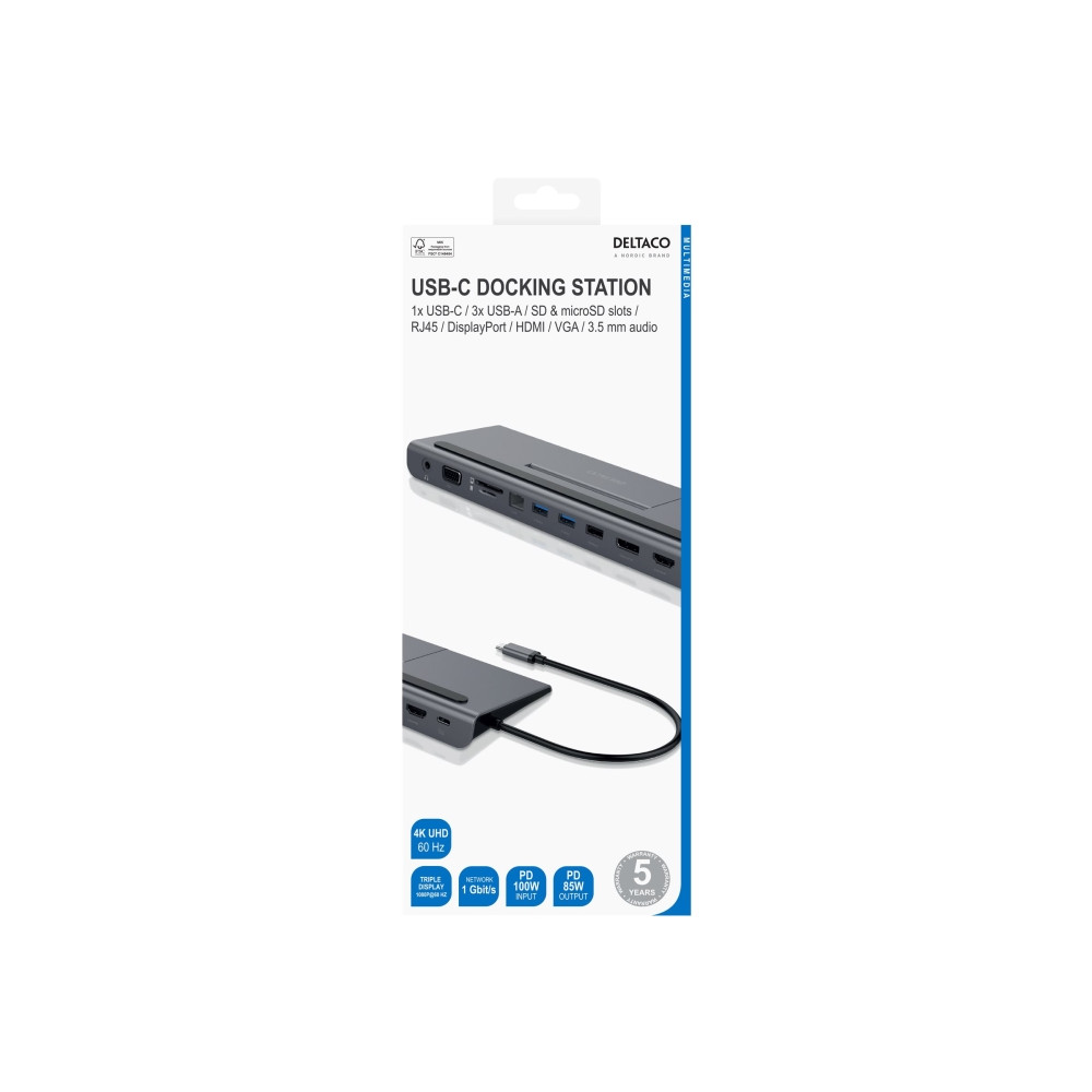 Produktbild för DELTACO - dockningsstation - USB-C - HDMI, DP - 10Mb LAN