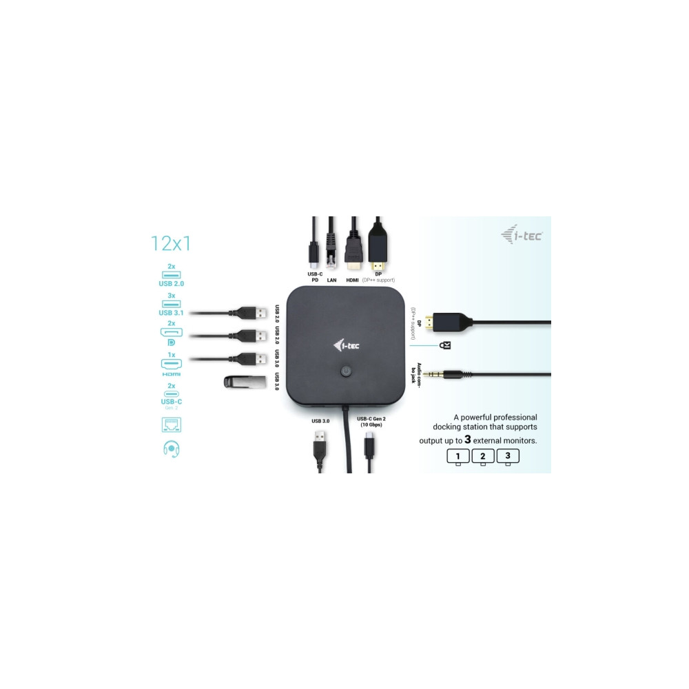 Produktbild för i-Tec - dockningsstation - USB-C / Thunderbolt 3/USB4 - 2 x DP, HDMI - 1GbE