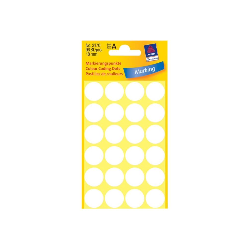 Produktbild för Avery Zweckform färgkodningspunkt - 1,8 cm diameter - vit (paket om 96)