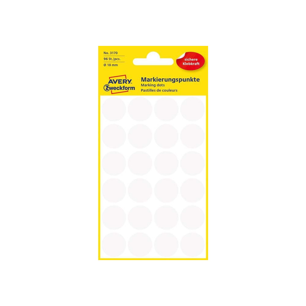 Produktbild för Avery Zweckform färgkodningspunkt - 1,8 cm diameter - vit (paket om 96)
