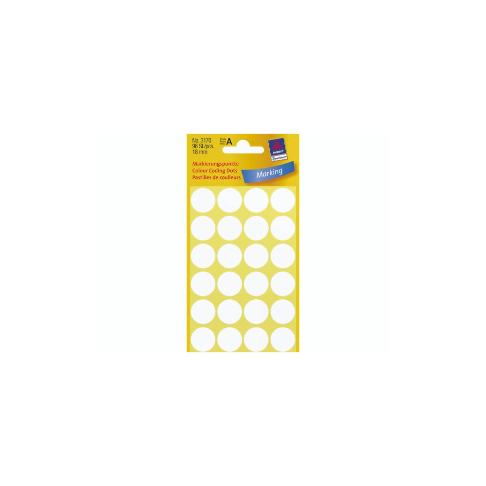 Produktbild för Avery Zweckform färgkodningspunkt - 1,8 cm diameter - vit (paket om 96)