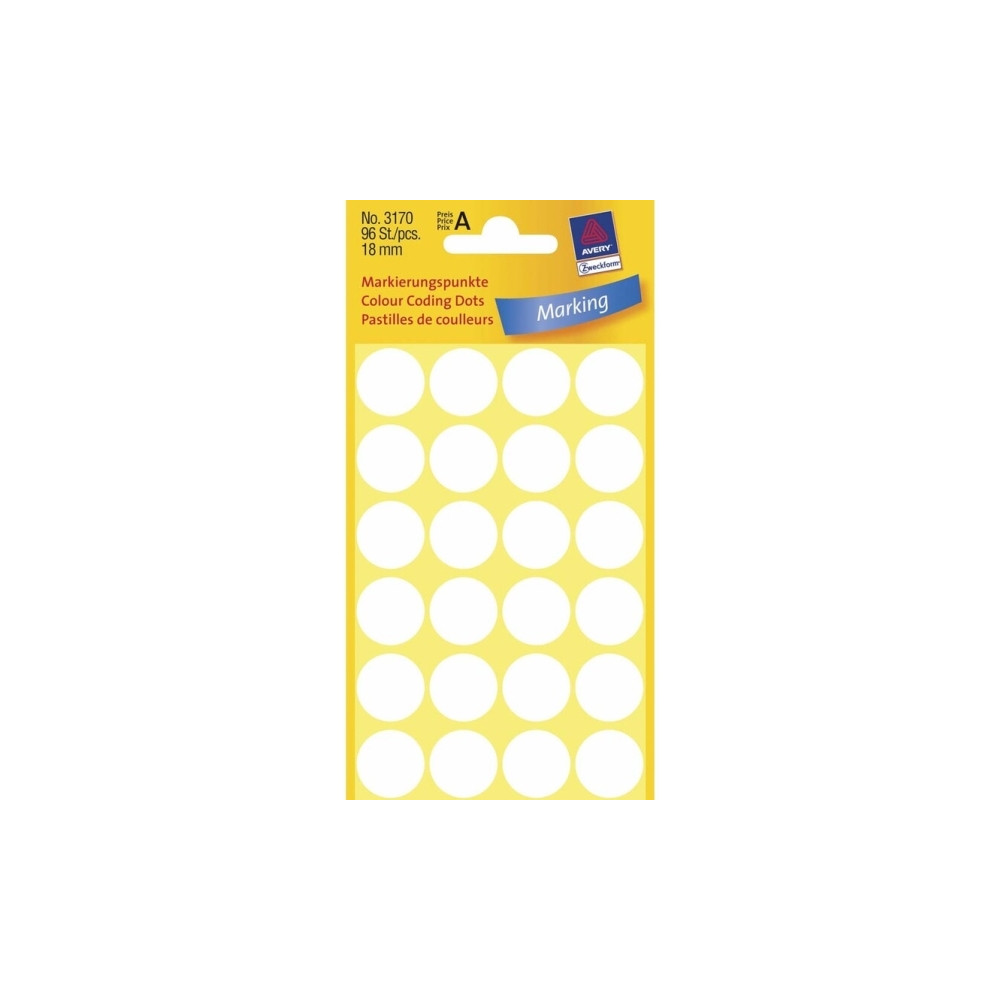 Produktbild för Avery Zweckform färgkodningspunkt - 1,8 cm diameter - vit (paket om 96)