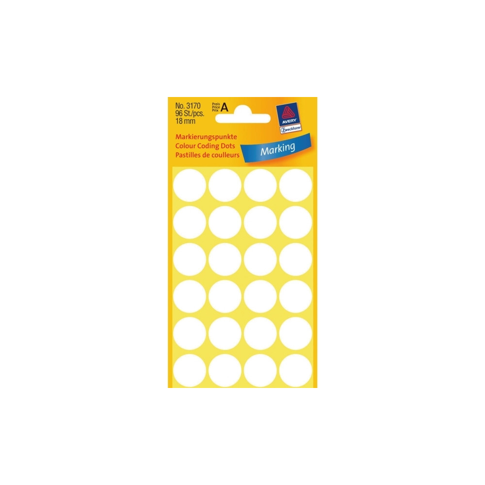 Produktbild för Avery Zweckform färgkodningspunkt - 1,8 cm diameter - vit (paket om 96)