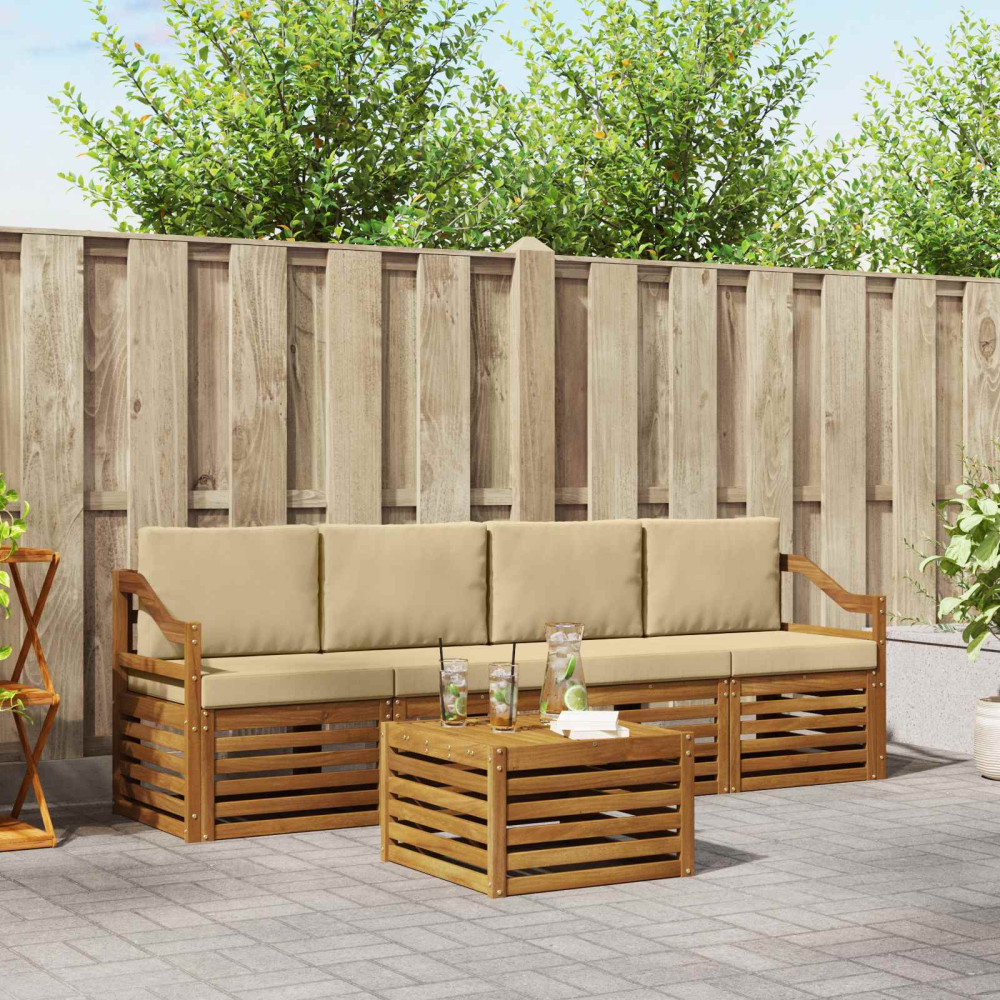 Produktbild för Utomhussoffset 5 pcs Natur och Beige Massivt Akaciaträ