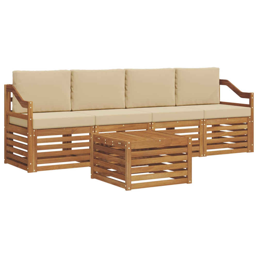 Produktbild för Utomhussoffset 5 pcs Natur och Beige Massivt Akaciaträ