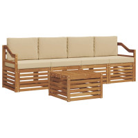 Produktbild för Utomhussoffset 5 pcs Natur och Beige Massivt Akaciaträ