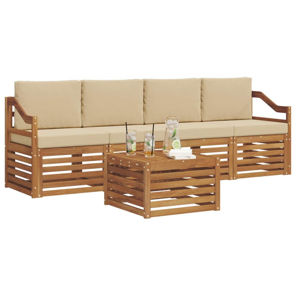 Produktbild för Utomhussoffset 5 pcs Natur och Beige Massivt Akaciaträ