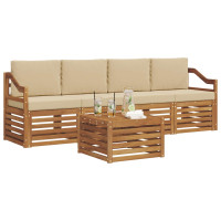 Produktbild för Utomhussoffset 5 pcs Natur och Beige Massivt Akaciaträ