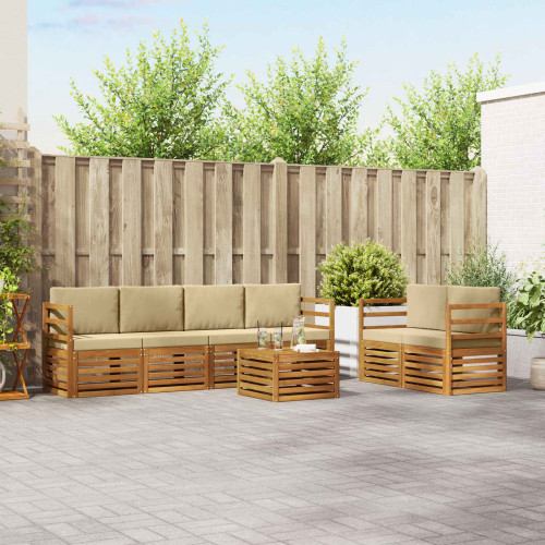 vidaXL Utomhussoffset 7 pcs Naturlig och Beige Massivt Akaciaträ