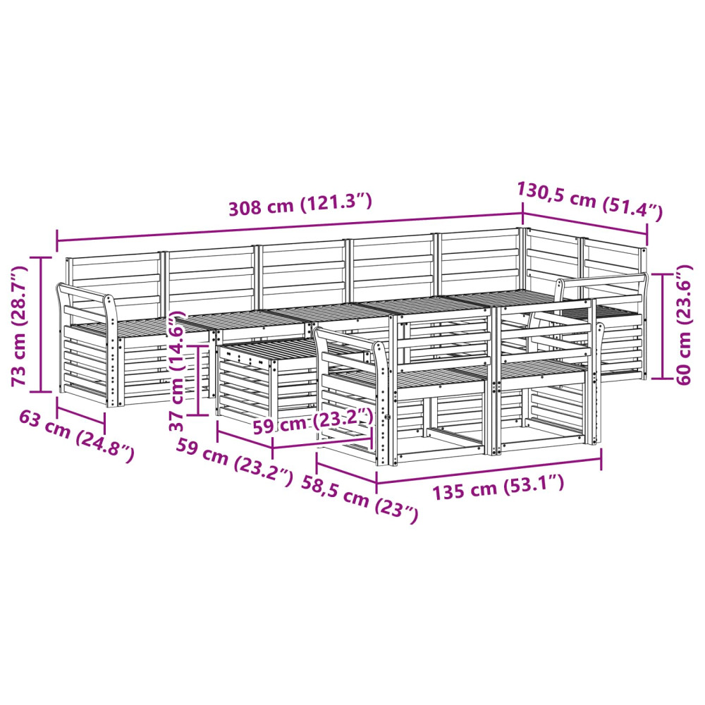 Produktbild för Soffgrupper 9 pcs Naturfärg Massivt Akaciaträ
