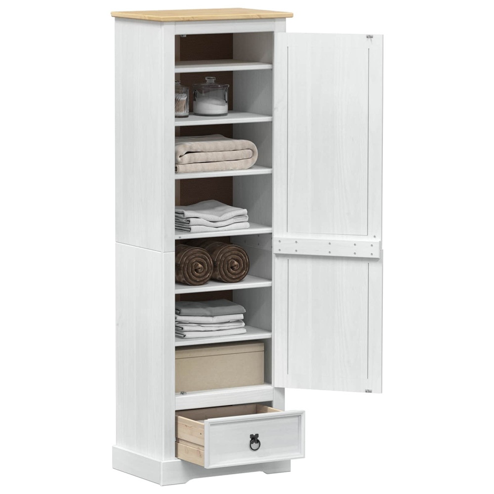 Produktbild för Klädkammare med låda med hylla Vit 55 x 38 x 170 cm Massiv furu