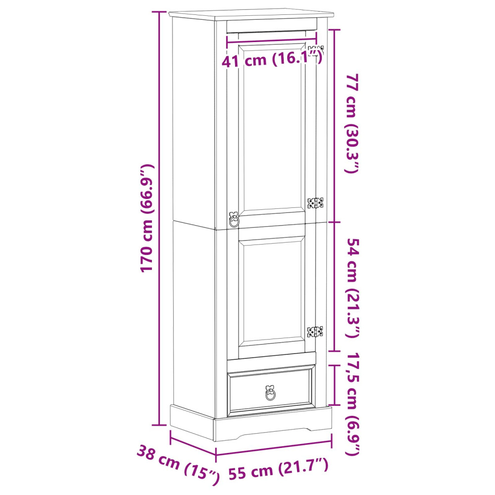 Produktbild för Klädkammare med låda med hylla Vit 55 x 38 x 170 cm Massiv furu