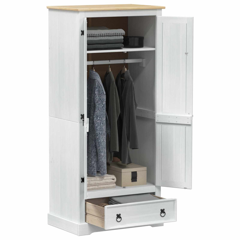 Produktbild för Klädkammare med låda med hylla Vit 76 x 50 x 170 cm Massiv furu