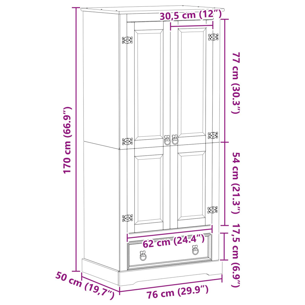 Produktbild för Klädkammare med låda med hylla Vit 76 x 50 x 170 cm Massiv furu