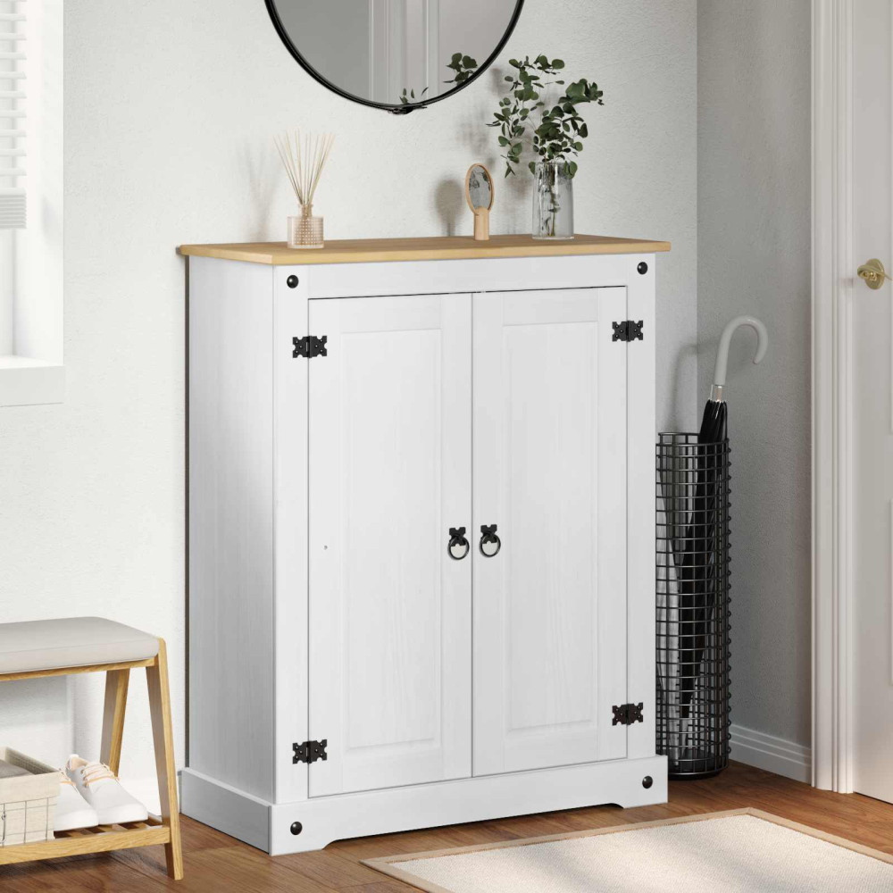 Produktbild för Skoskåp med hylla med dörr Vit 86 x 38,5 x 108 cm Massiv furu