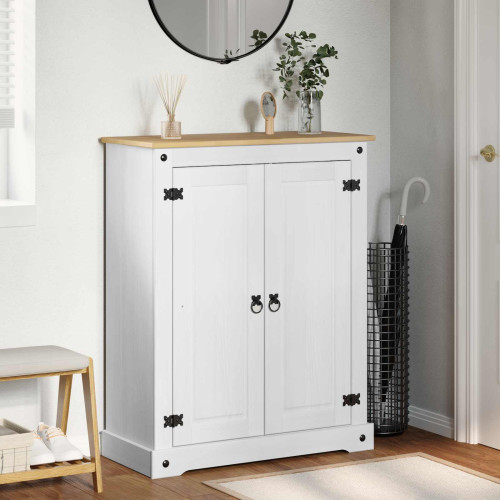 vidaXL Skoskåp med hylla med dörr Vit 86 x 38,5 x 108 cm Massiv furu