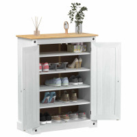 Produktbild för Skoskåp med hylla med dörr Vit 86 x 38,5 x 108 cm Massiv furu