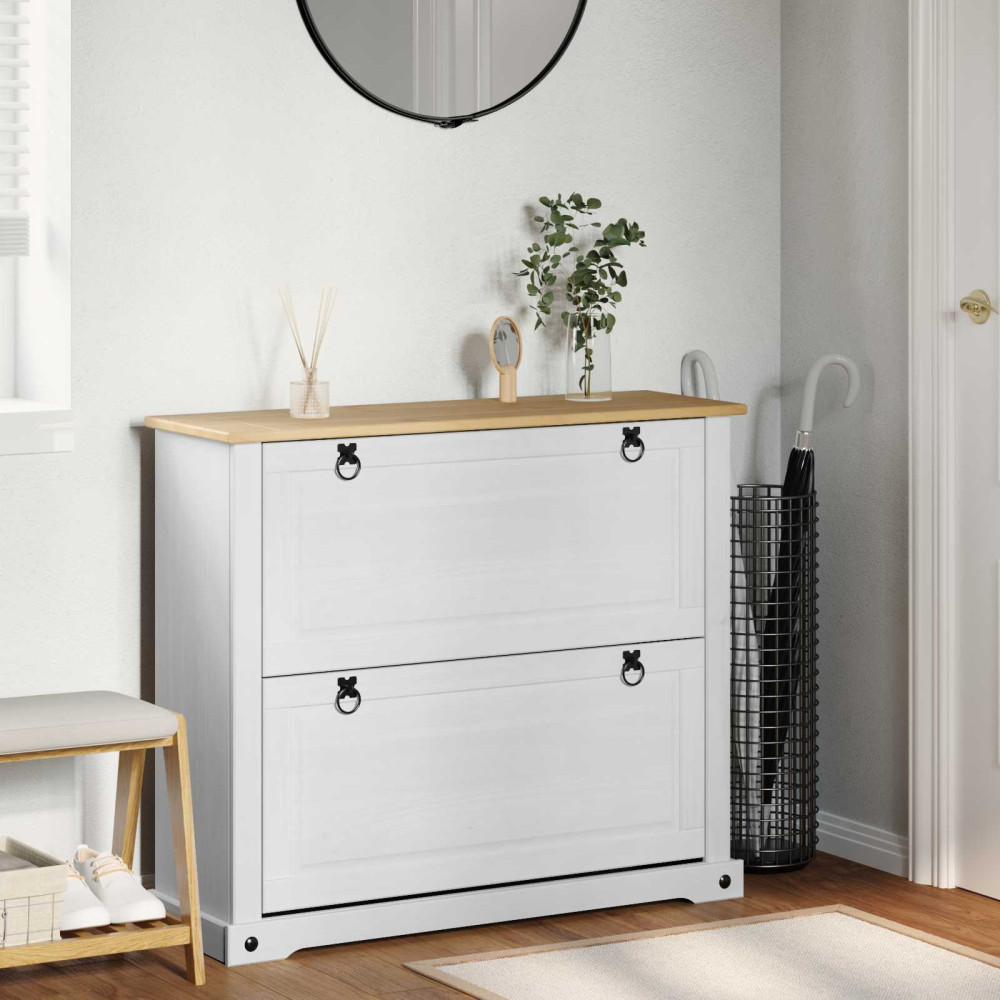 Produktbild för Skoskåp med hylla Corona Vit 99 x 32 x 85 cm Massiv furu