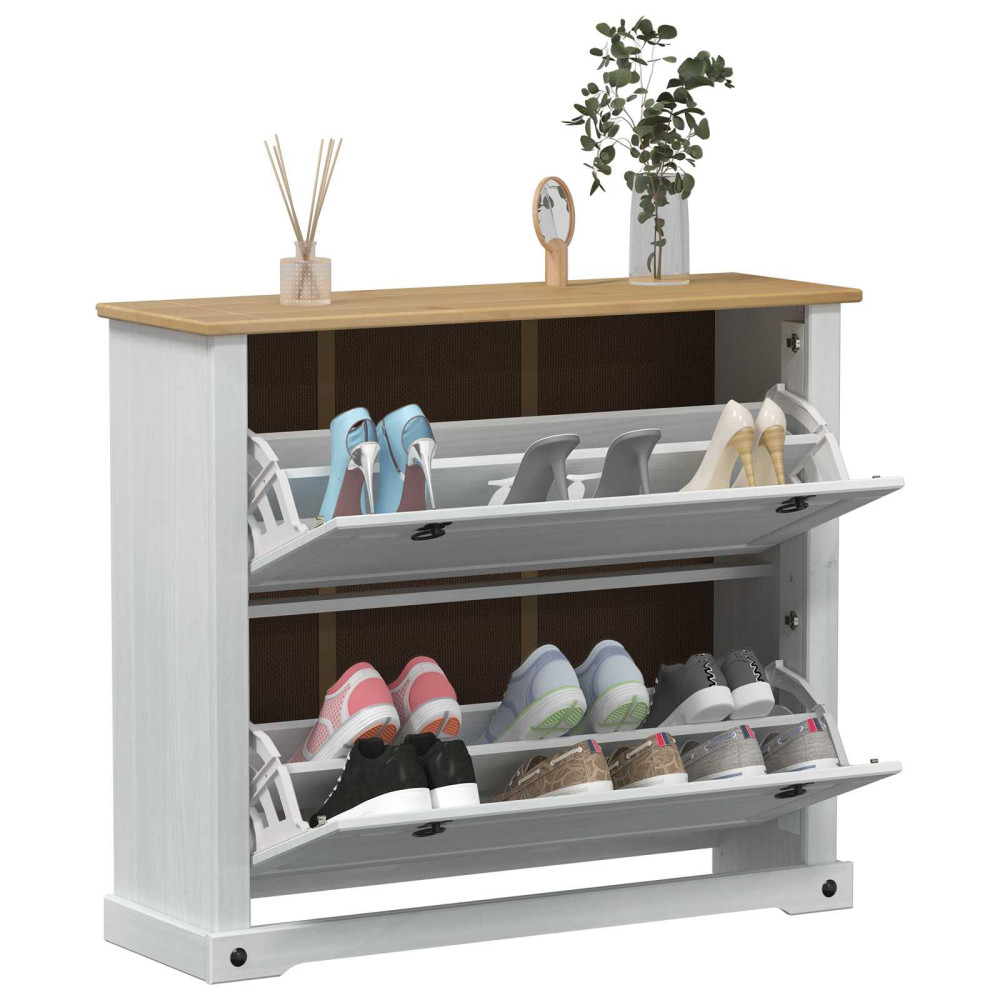 Produktbild för Skoskåp med hylla Corona Vit 99 x 32 x 85 cm Massiv furu