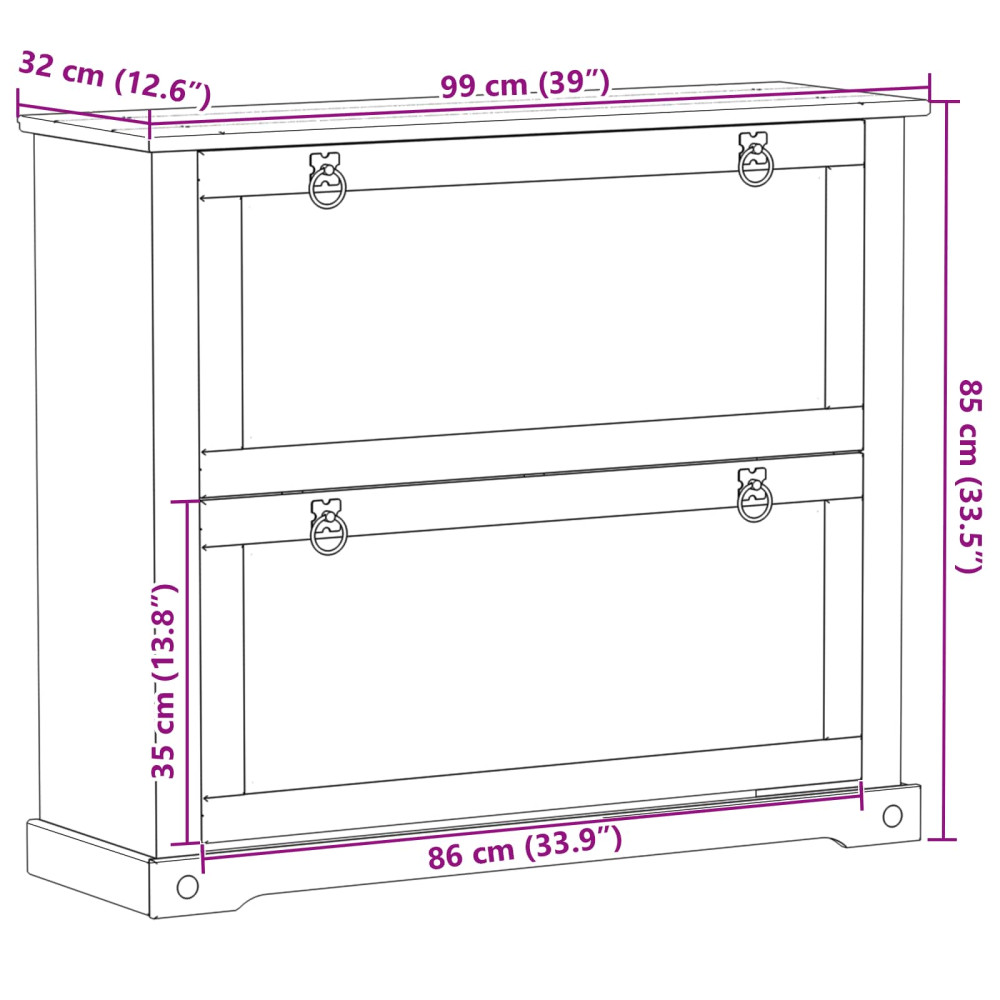 Produktbild för Skoskåp med hylla Corona Vit 99 x 32 x 85 cm Massiv furu