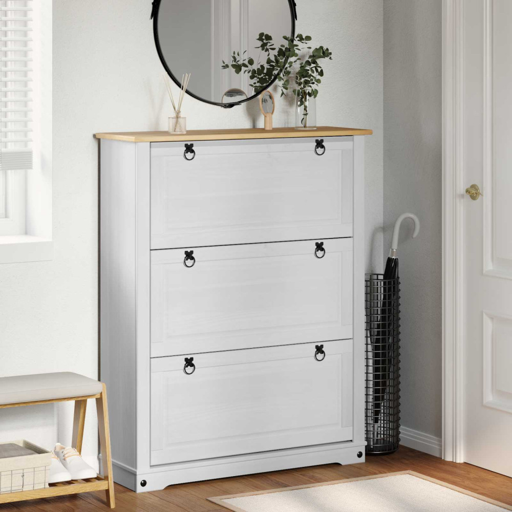 Produktbild för Skoskåp med låda Corona Vit 99 x 32 x 122 cm Massiv furu