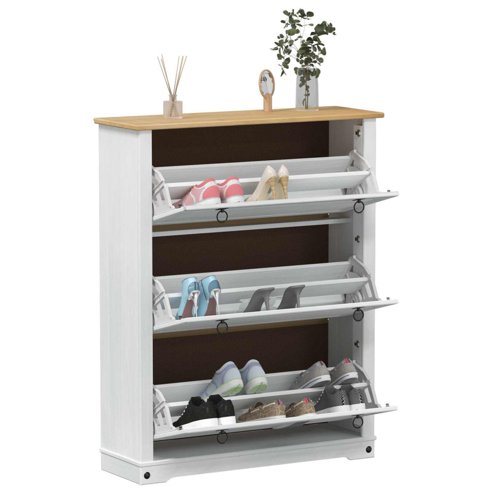 Produktbild för Skoskåp med låda Corona Vit 99 x 32 x 122 cm Massiv furu