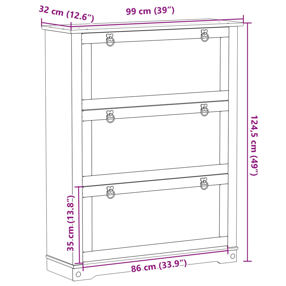 Produktbild för Skoskåp med låda Corona Vit 99 x 32 x 122 cm Massiv furu