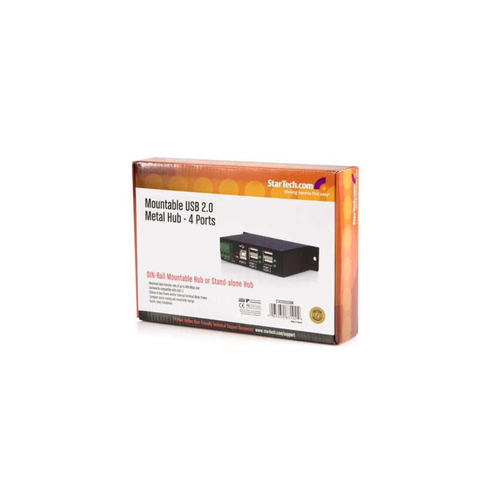 Produktbild för StarTech.com Rackmount USB 2.0 Hub - 4 Port Rugged Industrial USB 2.0 Hub - hubb - 4 portar