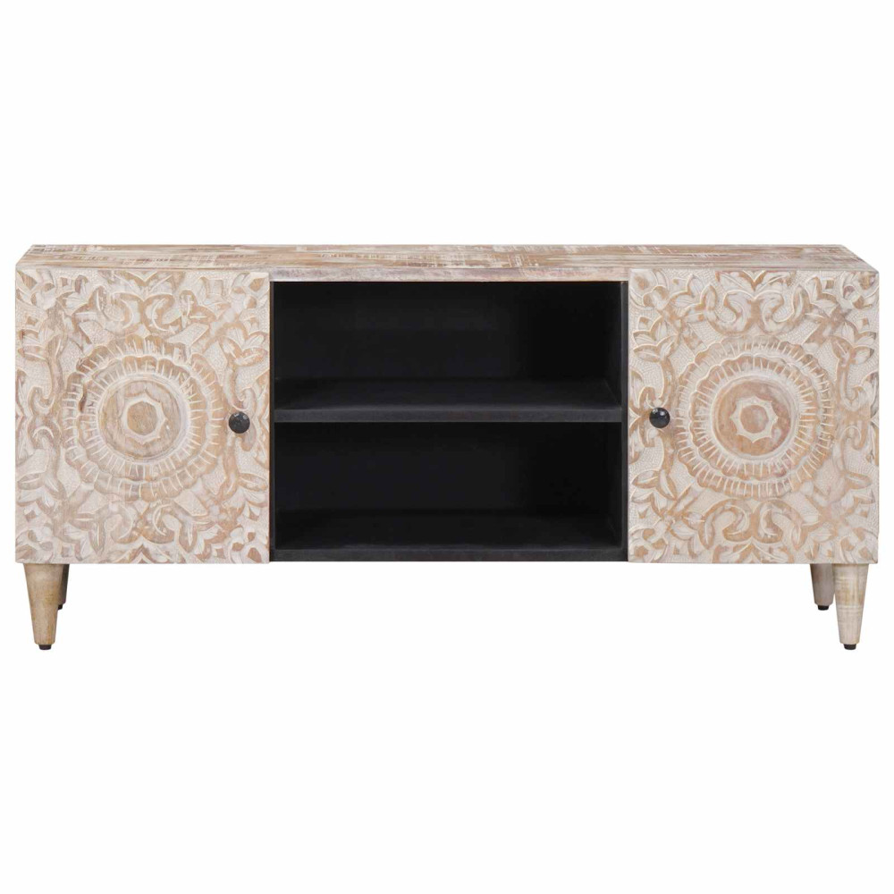 Produktbild för TV-skåp med lagring Vit 105 x 33,5 x 46 cm Massivt mangoträ